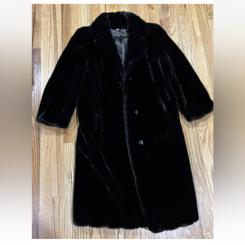 Hillmoor Tizzavel Faux Fur Coat Ladies Vintage dark brown Long Made in USA ILGWU